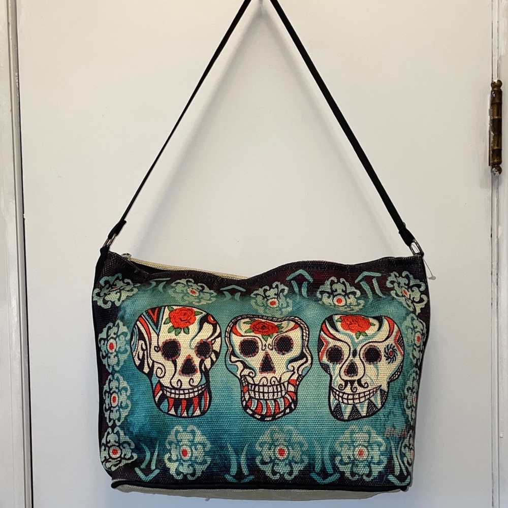 Dia de los Muertos Print Canvas Shoulder Bag - Picture 3 of 5